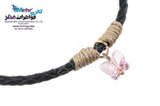 دستبند طلا و چرم - سنگ سواروسکی پروانه