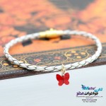 دستبند طلا و چرم - سنگ سواروسکی پروانه