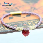 دستبند طلا و چرم - سنگ سواروسکی قلب