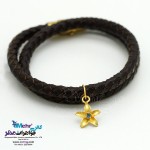 دستبند طلا و چرم - طرح گل سرو تاک