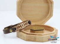 دستبند طلا و چرم - طرح شنل