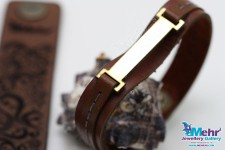 دستبند طلا و چرم - طرح هندسی