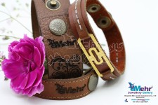 دستبند طلا و چرم - طرح هندسی