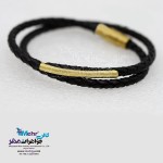 دستبند طلا و چرم - طرح خطی لولهای