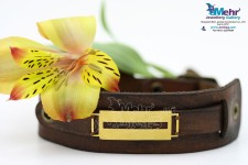 دستبند طلا و چرم - طرح هندسی