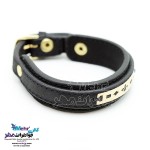 دستبند طلا و چرم - طرح هندسی