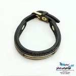 دستبند طلا و چرم - طرح خطوط موازی