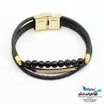 دستبند طلا و چرم - طرح خط