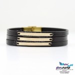 دستبند طلا و چرم - طرح خطوط موازی