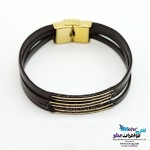 دستبند طلا و چرم - طرح خطوط موازی