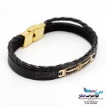 دستبند طلا و چرم - طرح فروهر