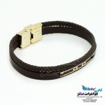 دستبند طلا و چرم - طرح هندسی