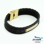 دستبند طلا و چرم - طرح هندسی
