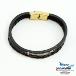 دستبند طلا و چرم - طرح بال عقاب