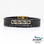 دستبند طلا و چرم - طرح پلکانی