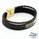 دستبند طلا و چرم - طرح پلکانی