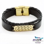 دستبند طلا و چرم - طرح پلکانی