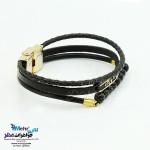 دستبند طلا و چرم - طرح پلکانی