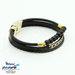 دستبند طلا و چرم - طرح هندسی