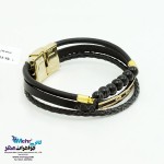 دستبند طلا و چرم - طرح هندسی
