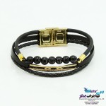 دستبند طلا و چرم - طرح هندسی