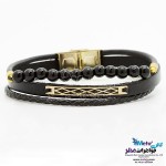 دستبند طلا و چرم - طرح هندسی