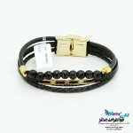 دستبند طلا و چرم - طرح هندسی