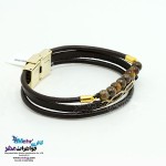 دستبند طلا و چرم - طرح هندسی