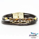 دستبند طلا و چرم - طرح هندسی