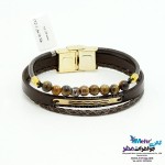 دستبند طلا و چرم - طرح موج