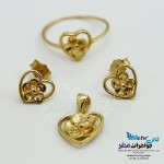 نیم ست طلا - آویز و گوشواره و انگشتر - طرح قلب و گل