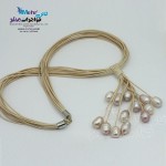 گردنبند طلا و چرم - طرح خوشه ای