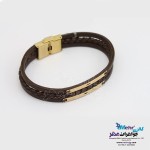 دستبند طلا و چرم - طرح هندسی