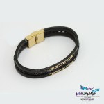 دستبند طلا و چرم - طرح هندسی