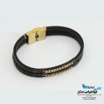دستبند طلا و چرم - طرح هندسی