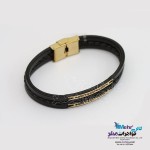 دستبند طلا و چرم - طرح رومی