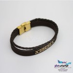 دستبند طلا و چرم - طرح هندسی