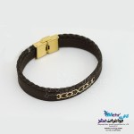 دستبند طلا و چرم - طرح هندسی
