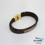 دستبند طلا و چرم - طرح هندسی