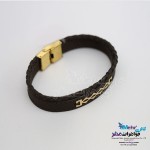 دستبند طلا و چرم - طرح هندسی