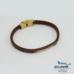 دستبند طلا و چرم - طرح هندسی