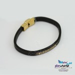 دستبند طلا و چرم - طرح هندسی