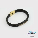 دستبند طلا و چرم - طرح هندسی