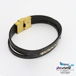 دستبند طلا و چرم - طرح هندسی