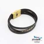 دستبند طلا و چرم - طرح هندسی