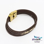 دستبند طلا و چرم - طرح هندسی