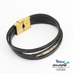 دستبند طلا و چرم - طرح هندسی