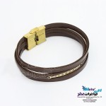 دستبند طلا و چرم - طرح هندسی
