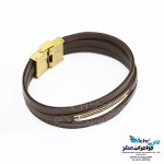 دستبند طلا و چرم - طرح هندسی