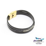 دستبند طلا و چرم - طرح هندسی